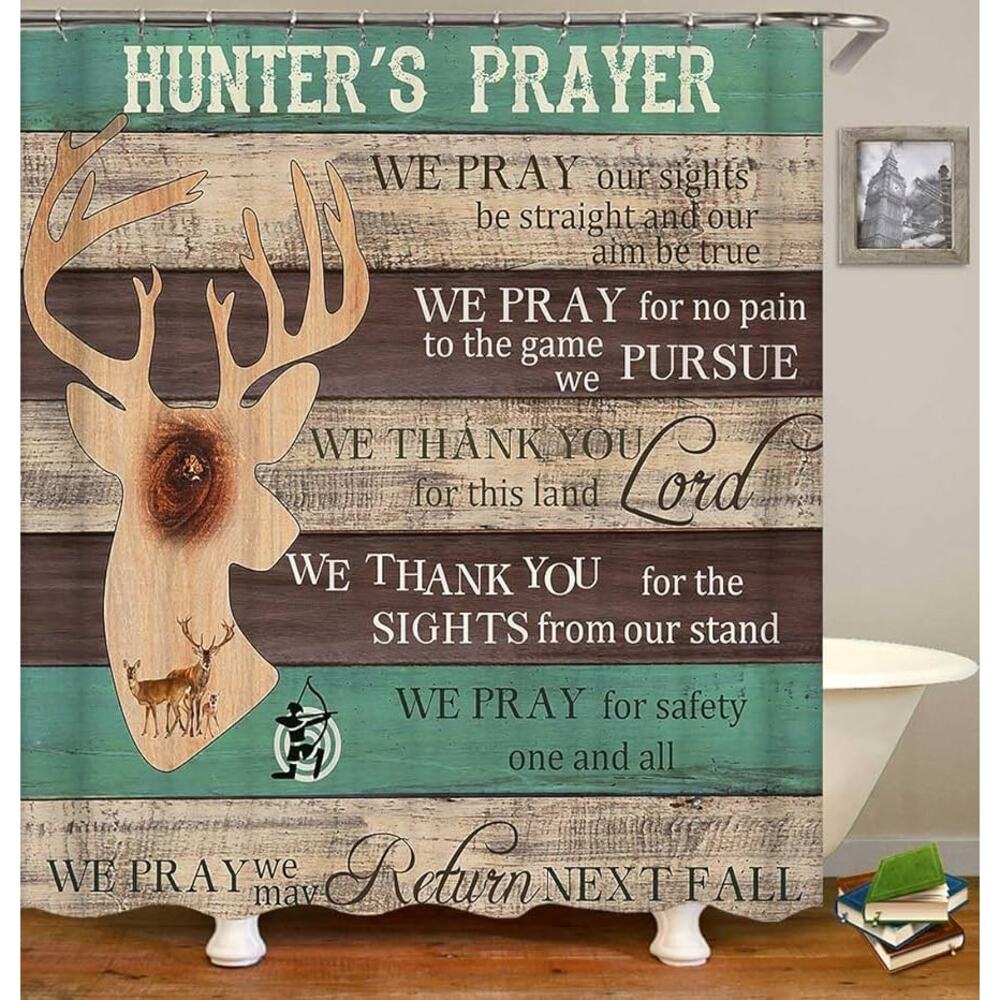 BNIB 4PCS Rustic Deer Shower Curtain Set with Rugs - Picture 4 of 9